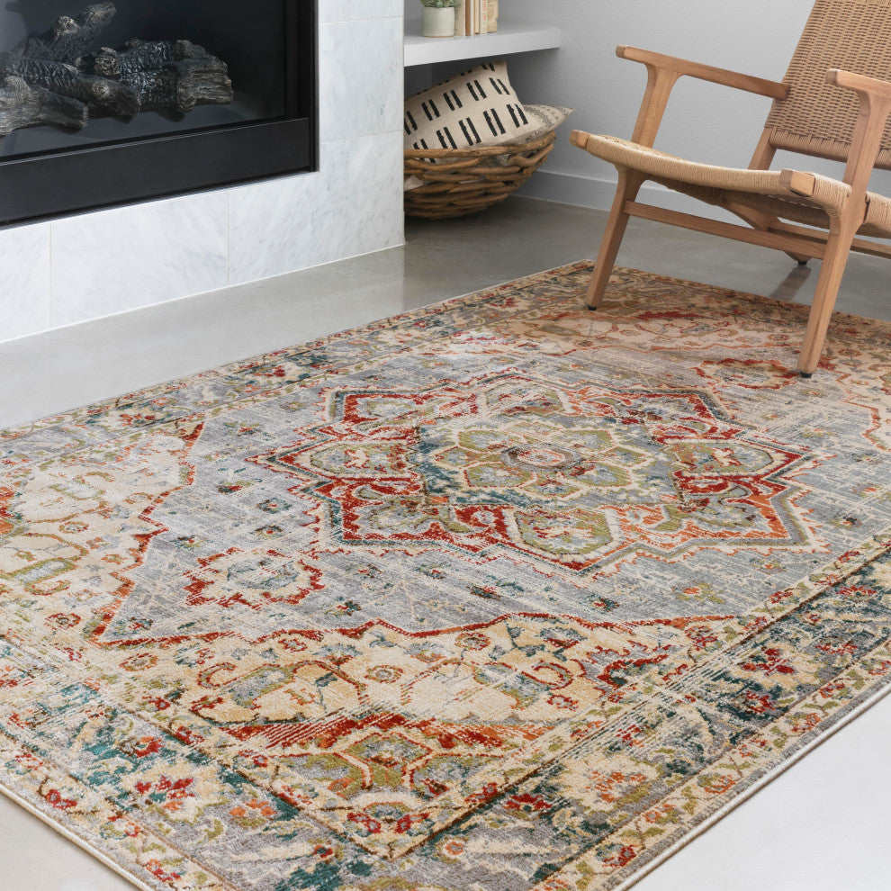 Antique Inspired Isadora Area Rug, Oatmeal/Multi, 6'x9'