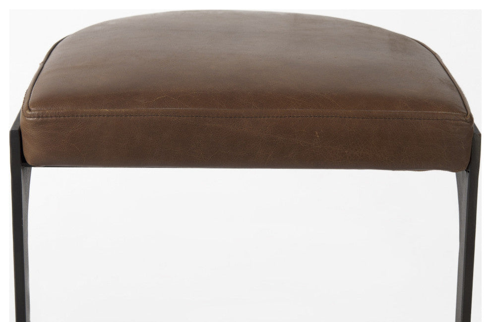 Brown Leather C Shape Metal Counter Stool