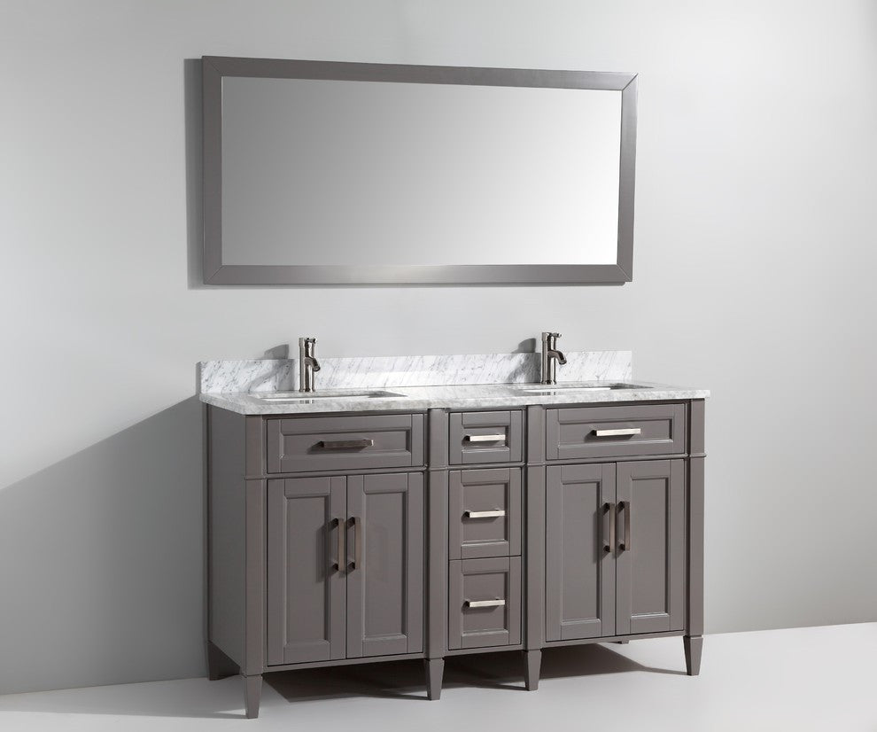 Vanity Set With Carrara Marble Top, 60", Gray, Standard Mirror