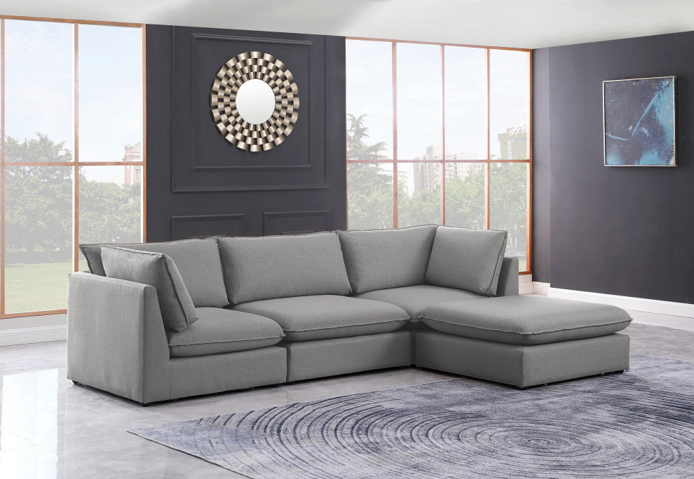 Mackenzie Linen Textured Fabric 4-Piece Modular L-Shaped Sectional, Grey