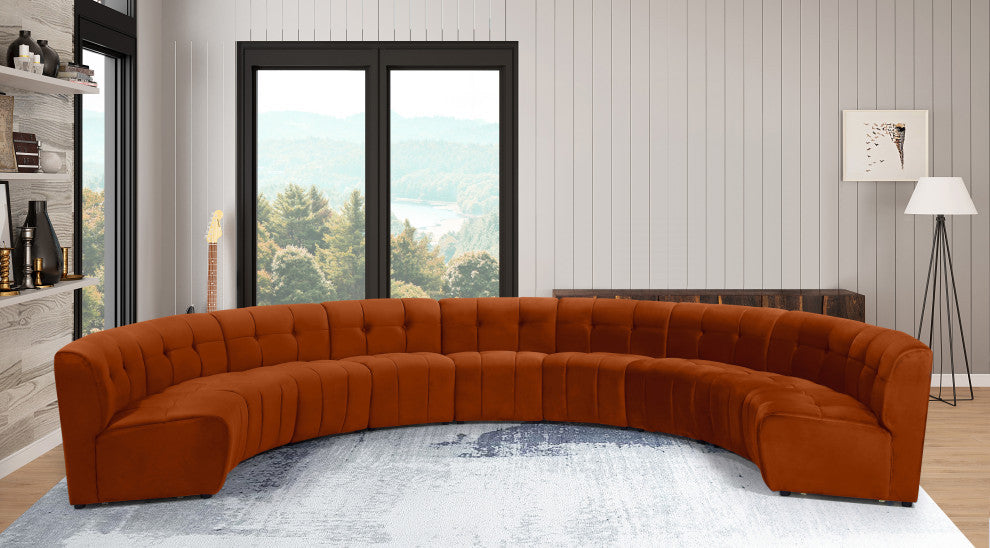 Limitless Velvet Upholstered 9-Piece Modular Sectional, Cognac