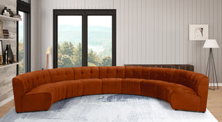 Limitless Velvet Upholstered 9-Piece Modular Sectional, Cognac