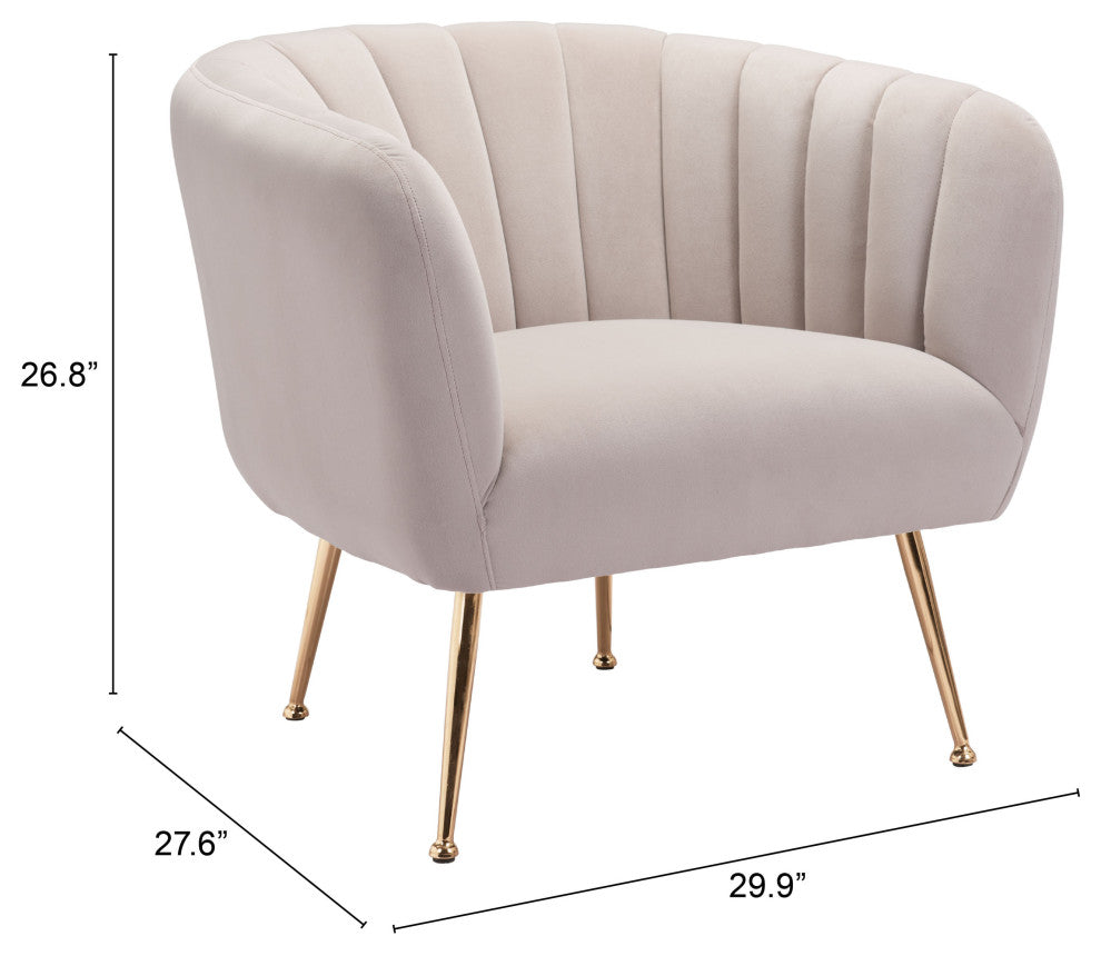 Accent Chair, Steel, Fabric, Beige, Gold, Living Lounge Cafe Lobby Hospitality