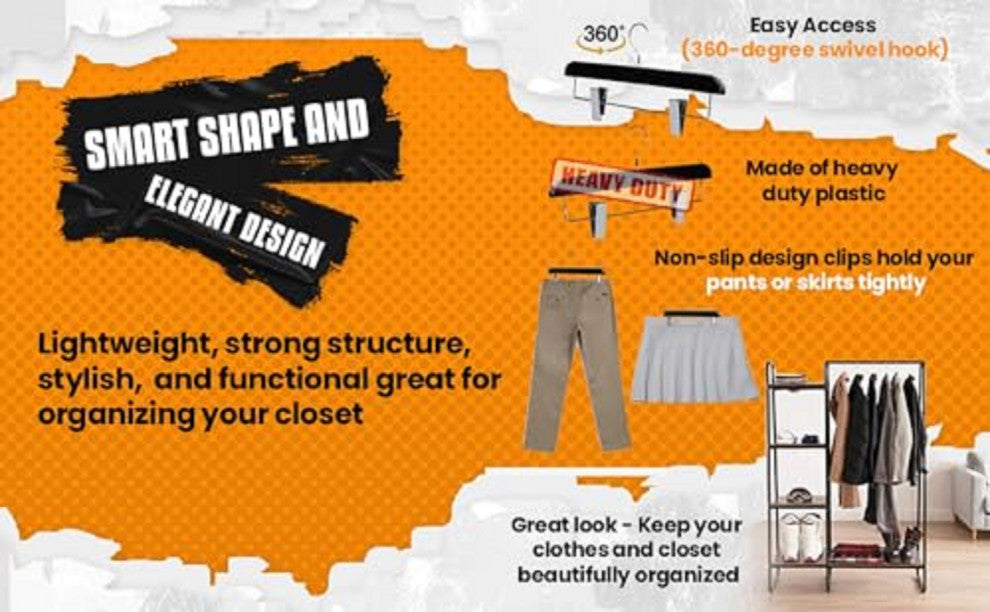 Abs Plastic Trouser Skirt Hangers, Perfect for Skirts, Pants, Slacks, Jeans, Gray, 50-Pack