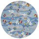 HomeRoots 8' Blue Hand Hooked Coastal Fish Round Indoor Area Rug