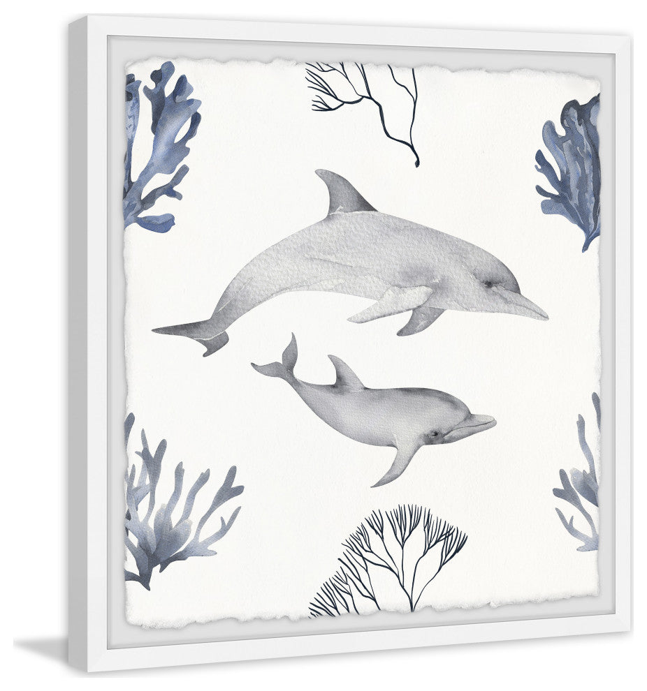 "Dolphin Friends" Framed Painting Print, 18x18