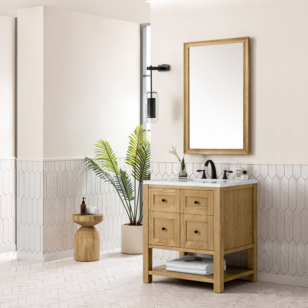 James Martin Breckenridge Bath Vanity, Light Natural Oak, 30", Ethereal Noctis, Three-Hole