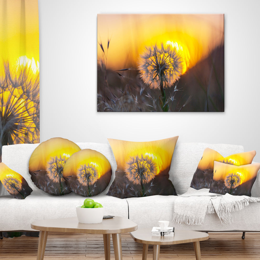 Stunning Dandelion View At Sunset Floral Throw Pillow, 18"x18"