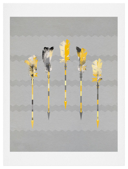 Deny Designs Iveta Abolina Gray Yellow Feathers Art Print