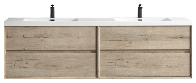 Ashley 84'' Floating Vanity, Acrylic Top, Double Sink, Light White Oak