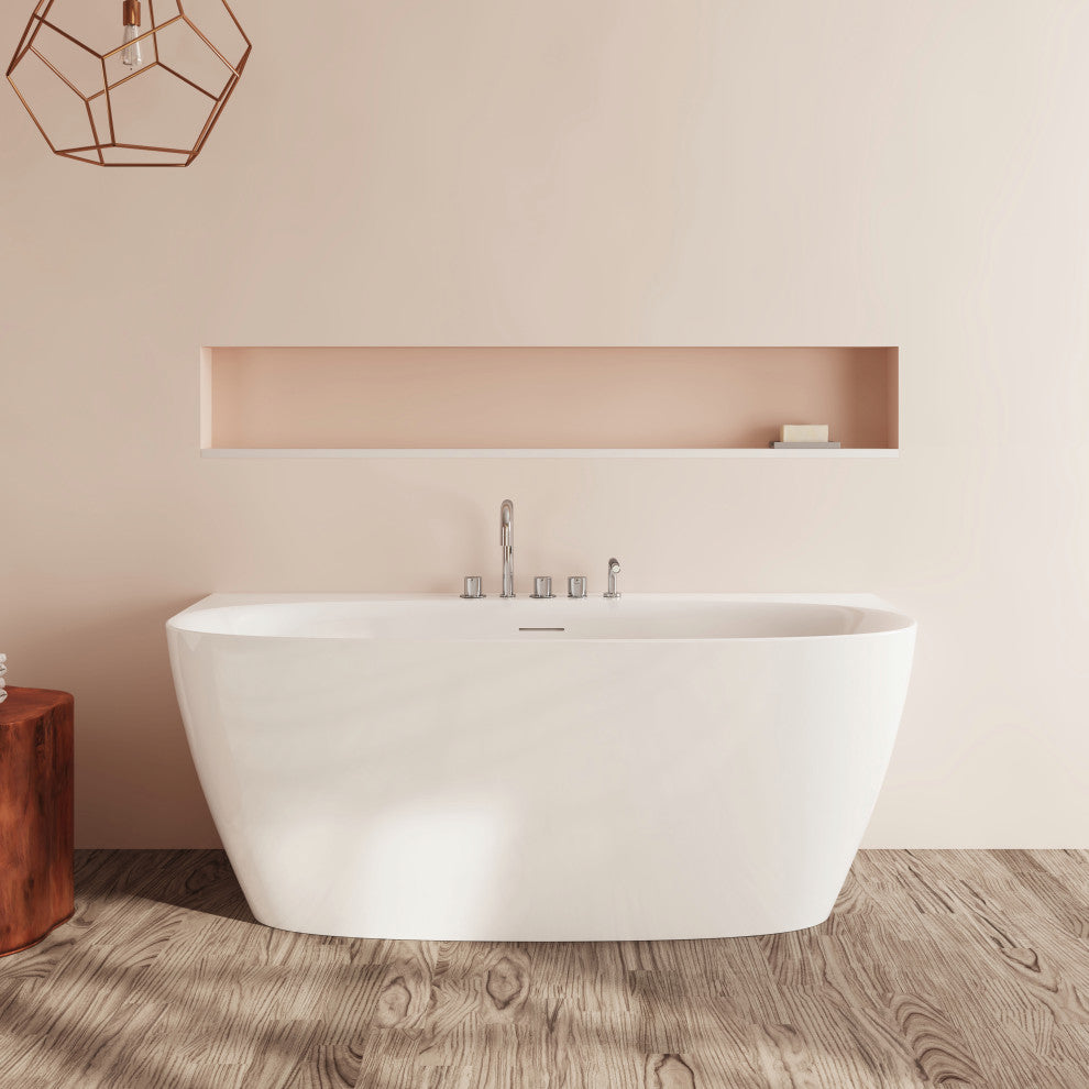 Perlato Palencia 59" Back to Wall Soaking Tub, White