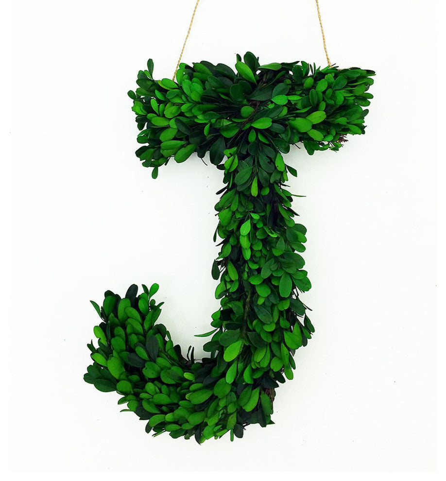 Modern Home 12" Real Preserved Boxwood Monogram Wreath Letters - J