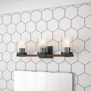 Farmhouse Black 3-Light Cylinder Clear Glass Vanity Light for Bathroom