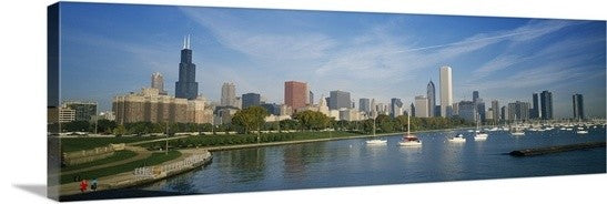 "Chicago skyline w/marina IL" Canvas Art, 36"x12"x1.25"