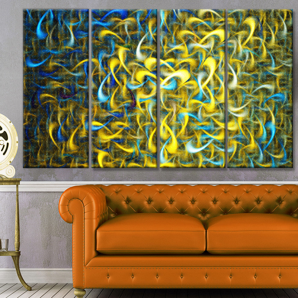 Golden Watercolor Fractal Pattern, Abstract Art on Canvas, 48"x28", 4 Panels