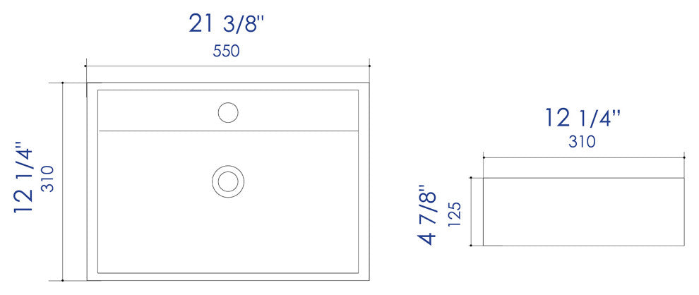 White 22" Rectangular Wall Mounted Ceramic Sink With Faucet Hole