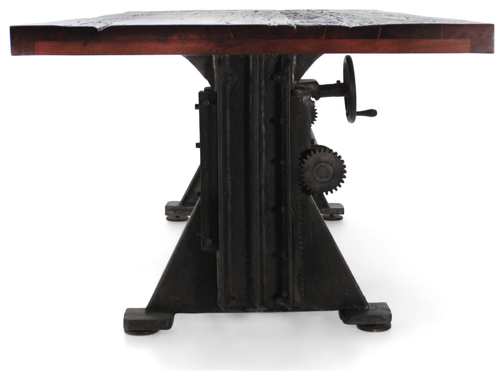 Craftsman Industrial Dining Table - Adjustable Iron Base - Rustic Mahogany