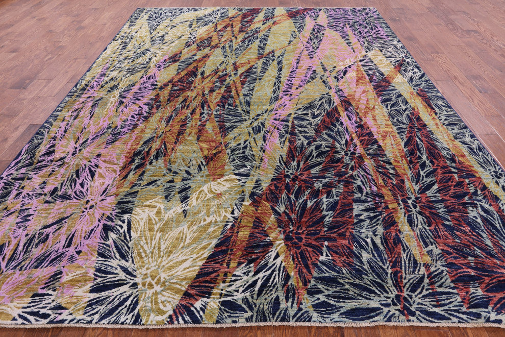 Wool and Silk Modern Handmade Rug 8' 10" X 11' 10" Q7333