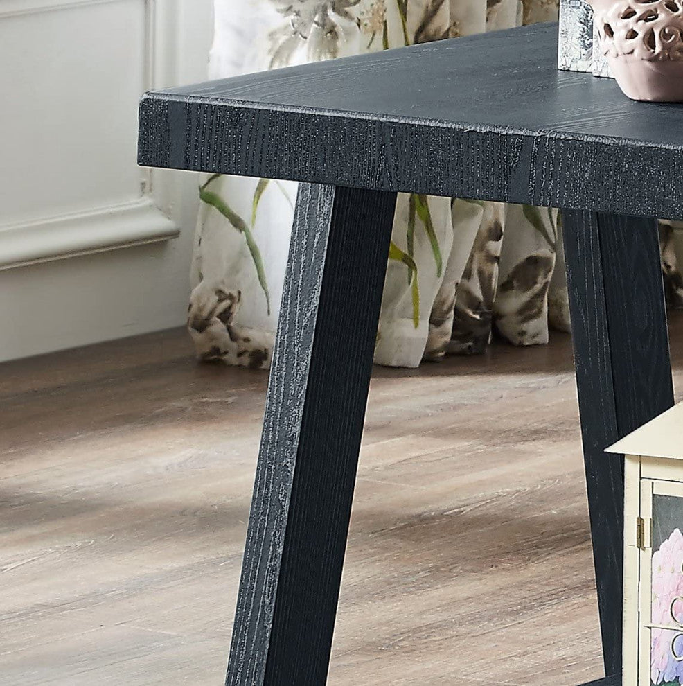 Contemporary Replicated Wood Shelf End Table in Black Finish