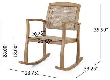 Uintah Outdoor Acacia Wood and Wicker Rocking Chair, Light Brown