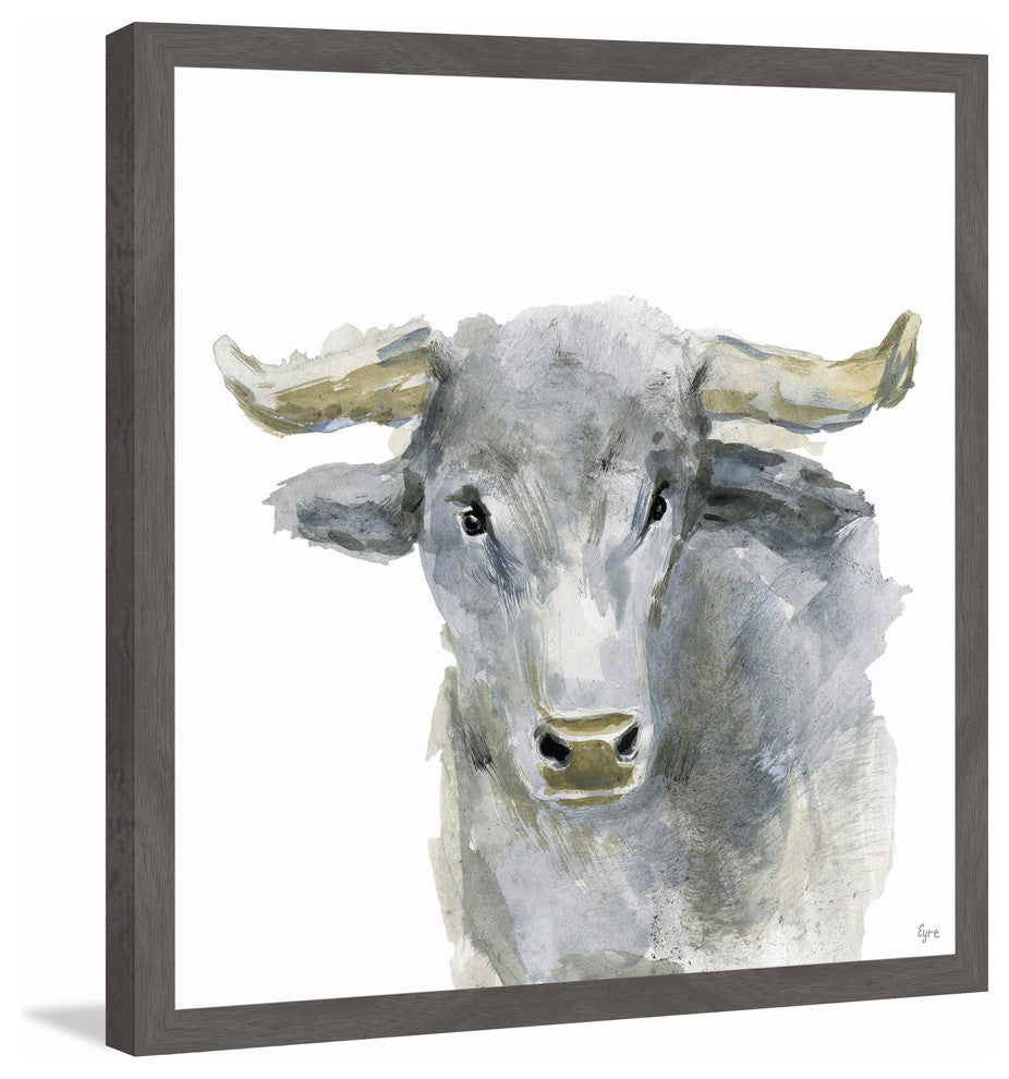 "Opinionated Bull" Framed Painting Print, 32"x32"