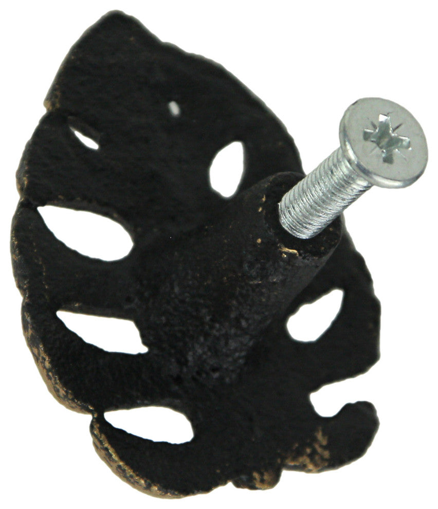 Set of 6 Gold Cast Iron Monstera Leaf Drawer Pulls Decorative Cabinet Knobs