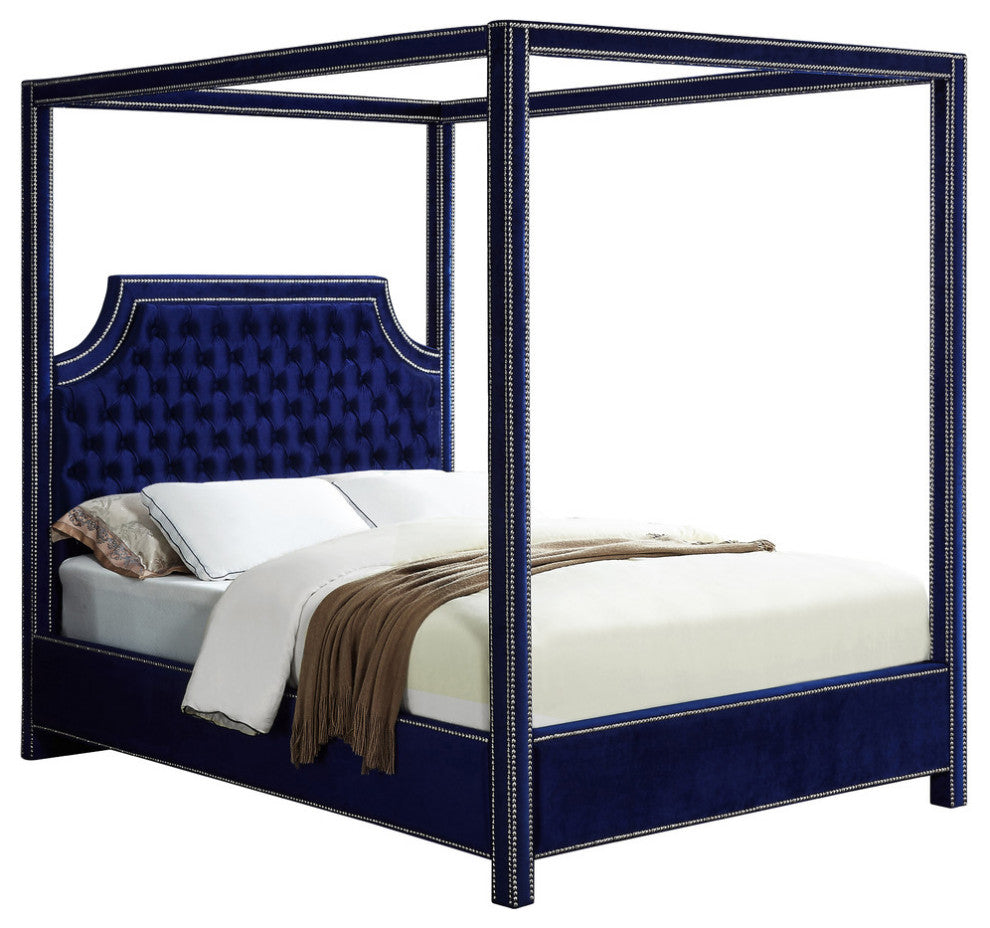 Rowan Velvet Upholstered Bed, Navy, Queen