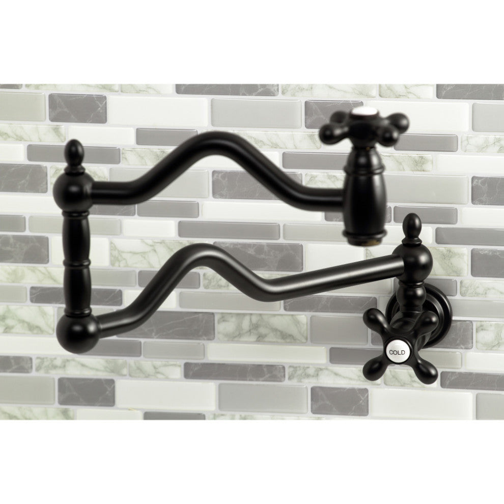 Kingston Brass KS2100AX Heritage Wall Mount Pot Filler, Matte Black