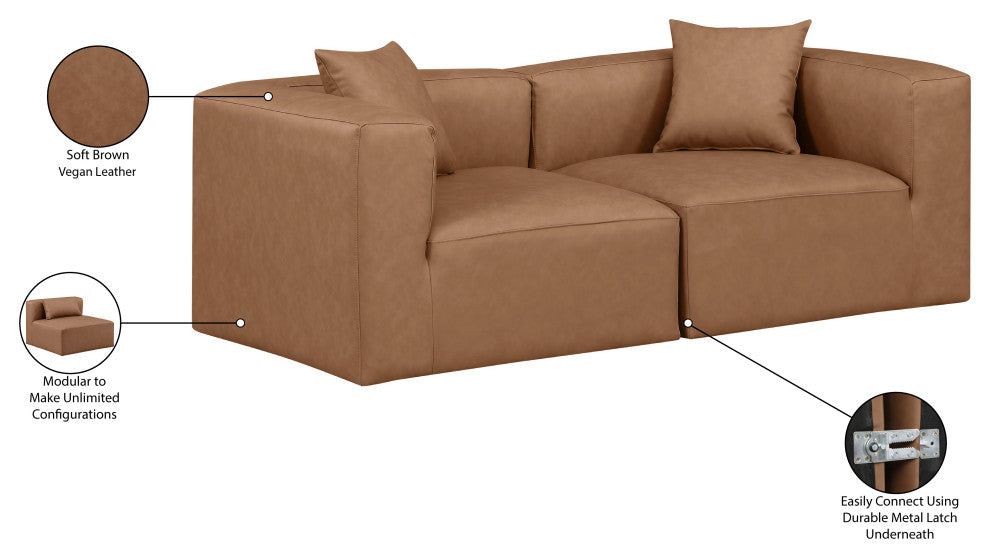 Cube Upholstered Modular Sofa, Brown, 2-Piece: 2 Corner Chair, Vegan Leather