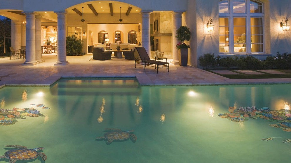 Sea Turtle Porcelain Swimming Pool Mosaic 10"x10", Brown