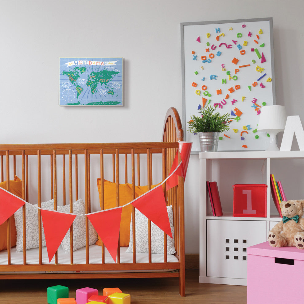 Kids World Map Colorful Nursery Design, 10"x15"
