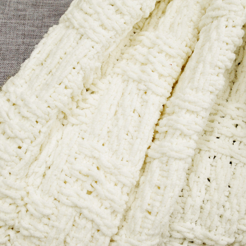 Cable Knitted Throw Blanket, Antique White, 50" X 60"