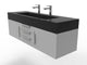 CastelloUSA Nile 60" Wall Mounted Vanity Set, Gray, Black Top, Chrome Handles