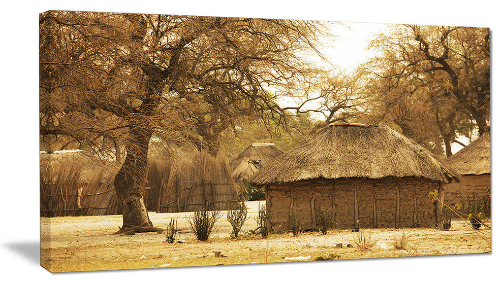 Beautiful Rural African Huts, Oversized Landscape Canvas Art, 32"x16"
