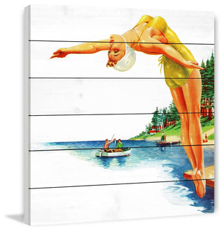 "Backwards Dive" Painting Print on White Wood