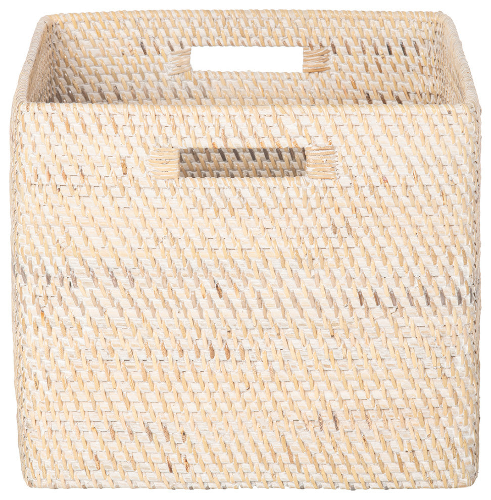 Loma Decorative Square Rattan Storage Basket With Handles, Honey-Brown, Latte