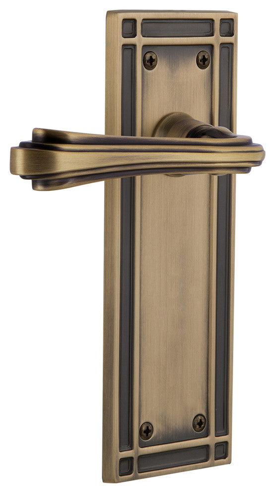 Mission Plate With Fleur Lever, Antique Brass, Passage, Non-Handed