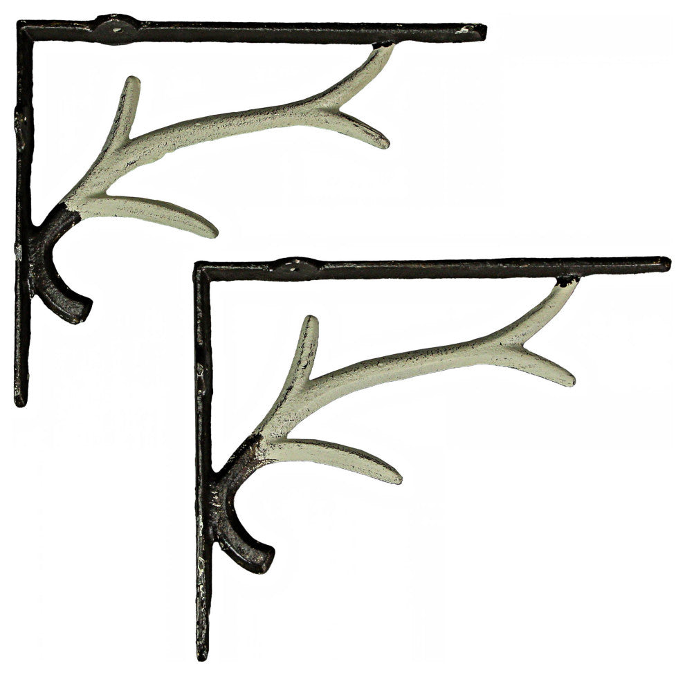 Set / 2 Cast Iron White Deer Antler Decorative Shelf Brackets Wall Decor Corbel