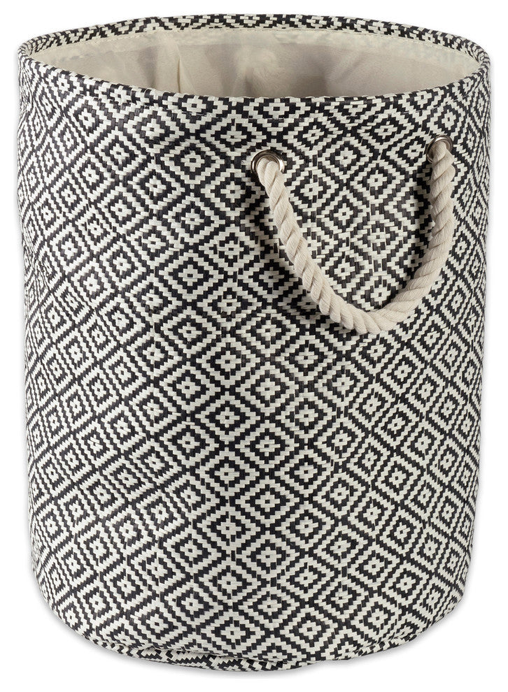 DII Paper Bin Geo Diamond Black Round Small 12x14"x14"
