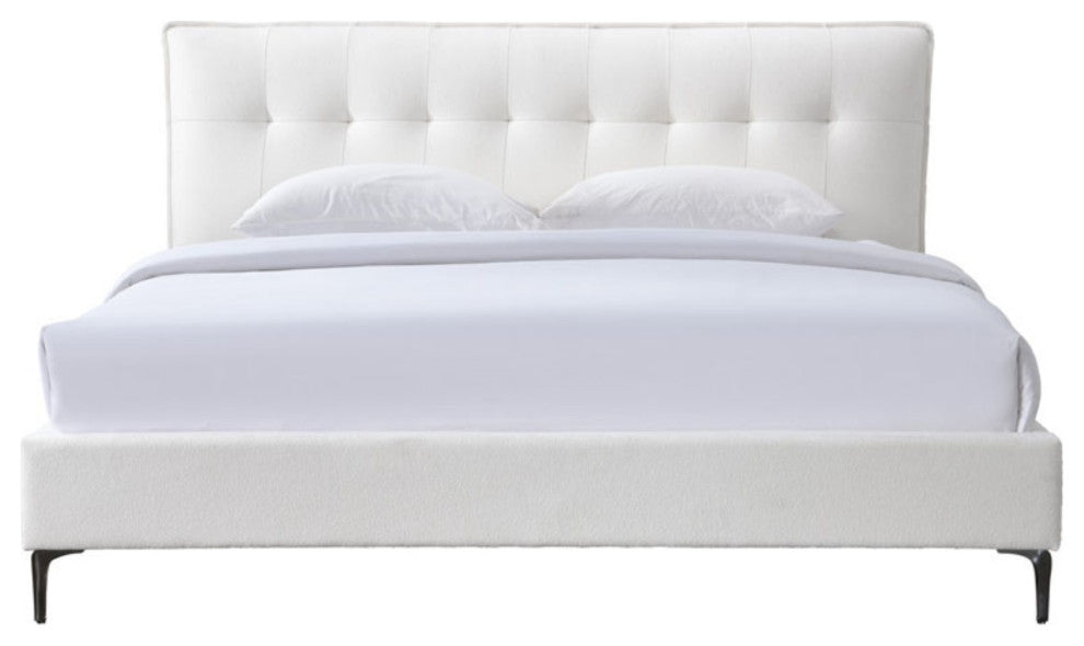Safavieh Couture Rexsie Tufted Headboard Bed, Ivory/Black, Queen