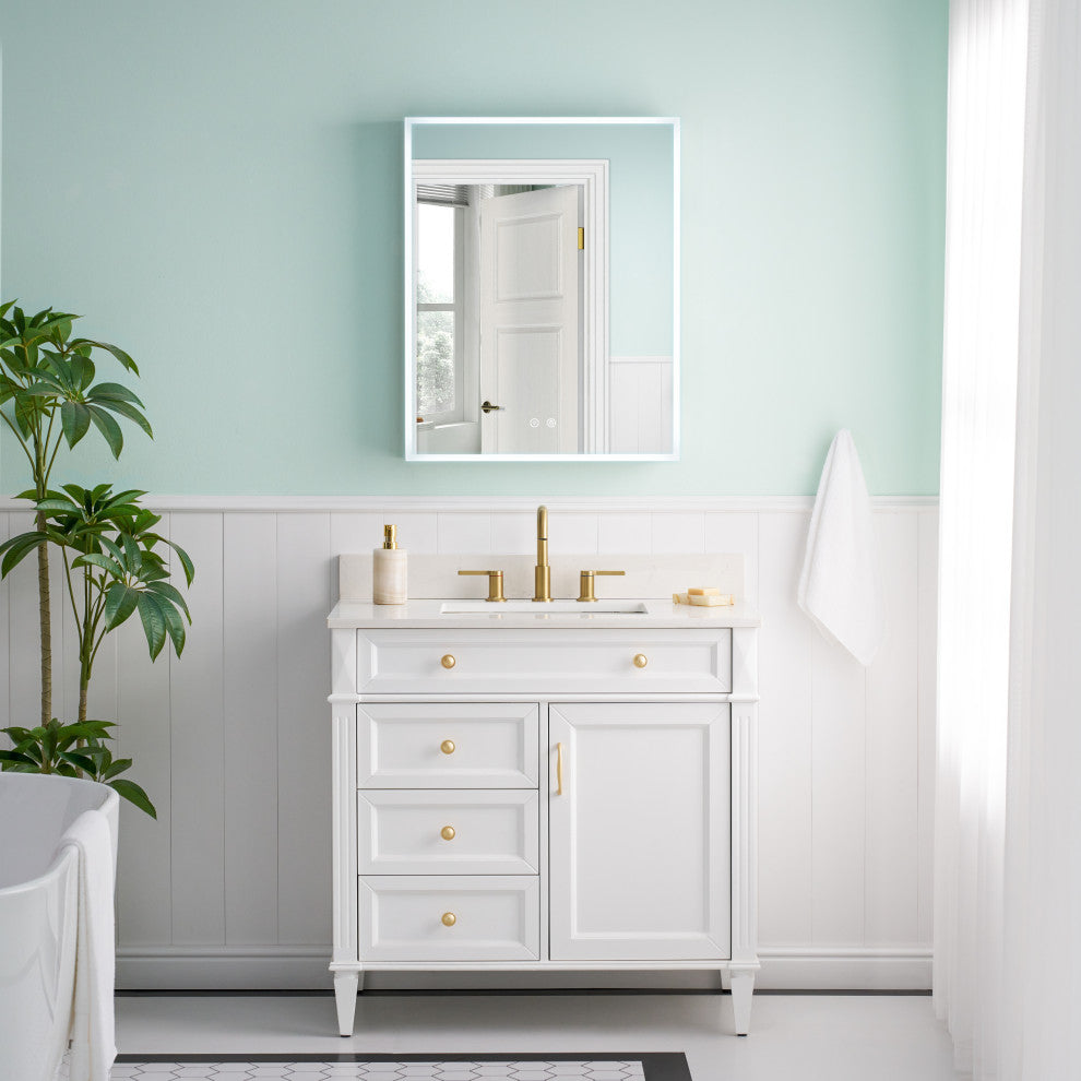 LED Medicine Cabinet with Mirror, 3X Magnifier Glass, Recessed/Surface Mount, 24"x30" Right Door