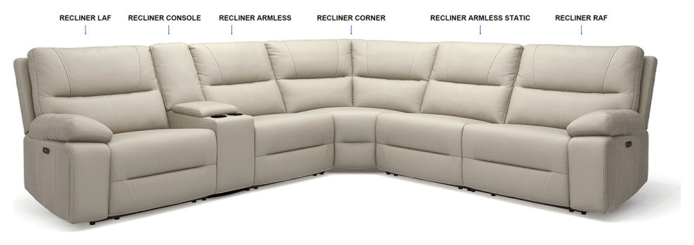 Malibu 130" Top Grain Leather 6-Piece Power Reclining Sectional, Cream Taupe Beige