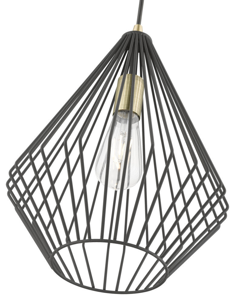 Linz 1 Light Textured Black With Antique Brass Accents Pendant