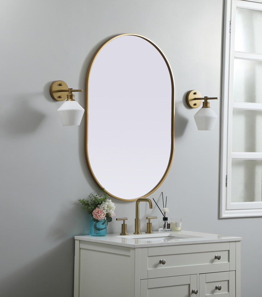 Metal Frame Oval Mirror 27X40 Inch, Brass