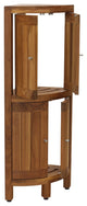 Kai Corner Teak Bath Shelf With Square Legs and Front Facing Doors