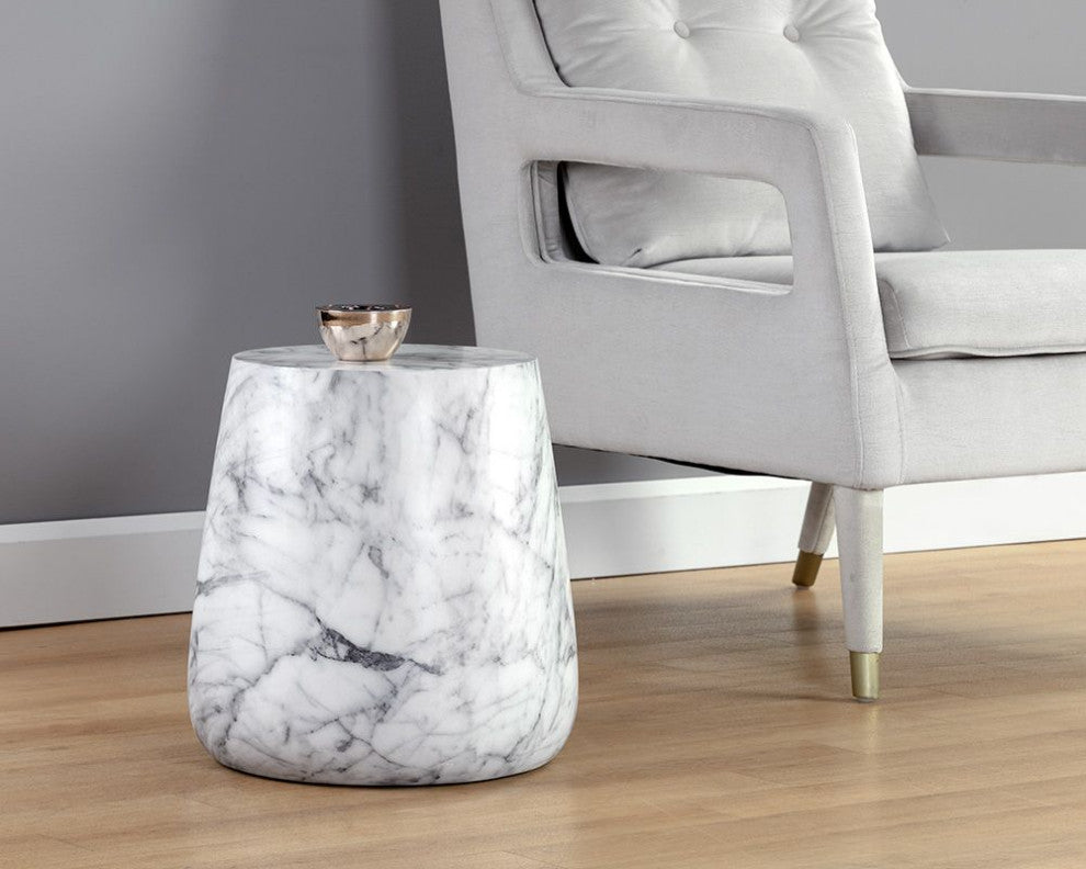 Aries Side Table, Marble Look, White