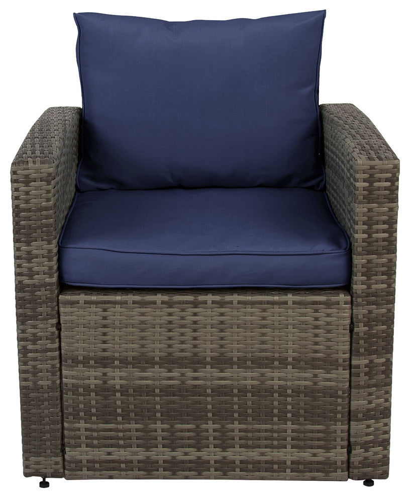 Rio 4-Piece Wicker Conversation Set With Storage, Gray Wicker/Navy Cushions