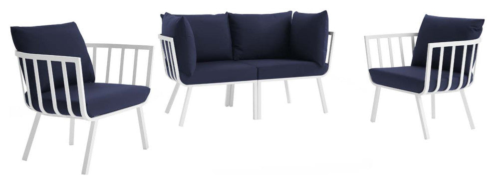 Riverside 4 Piece Outdoor Patio Aluminum Set - White Navy