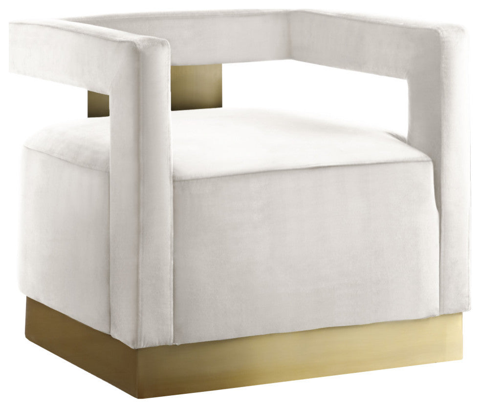 Armani Velvet Upholstered Accent Chair, Cream