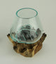 Clear Molten Glass On Teak Driftwood Base Decorative Bowl Vase Terrarium Plante